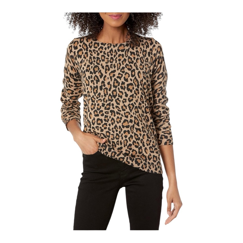 Womens Leopard Print Long Sleeve Lightweight Crewneck Sweater Top